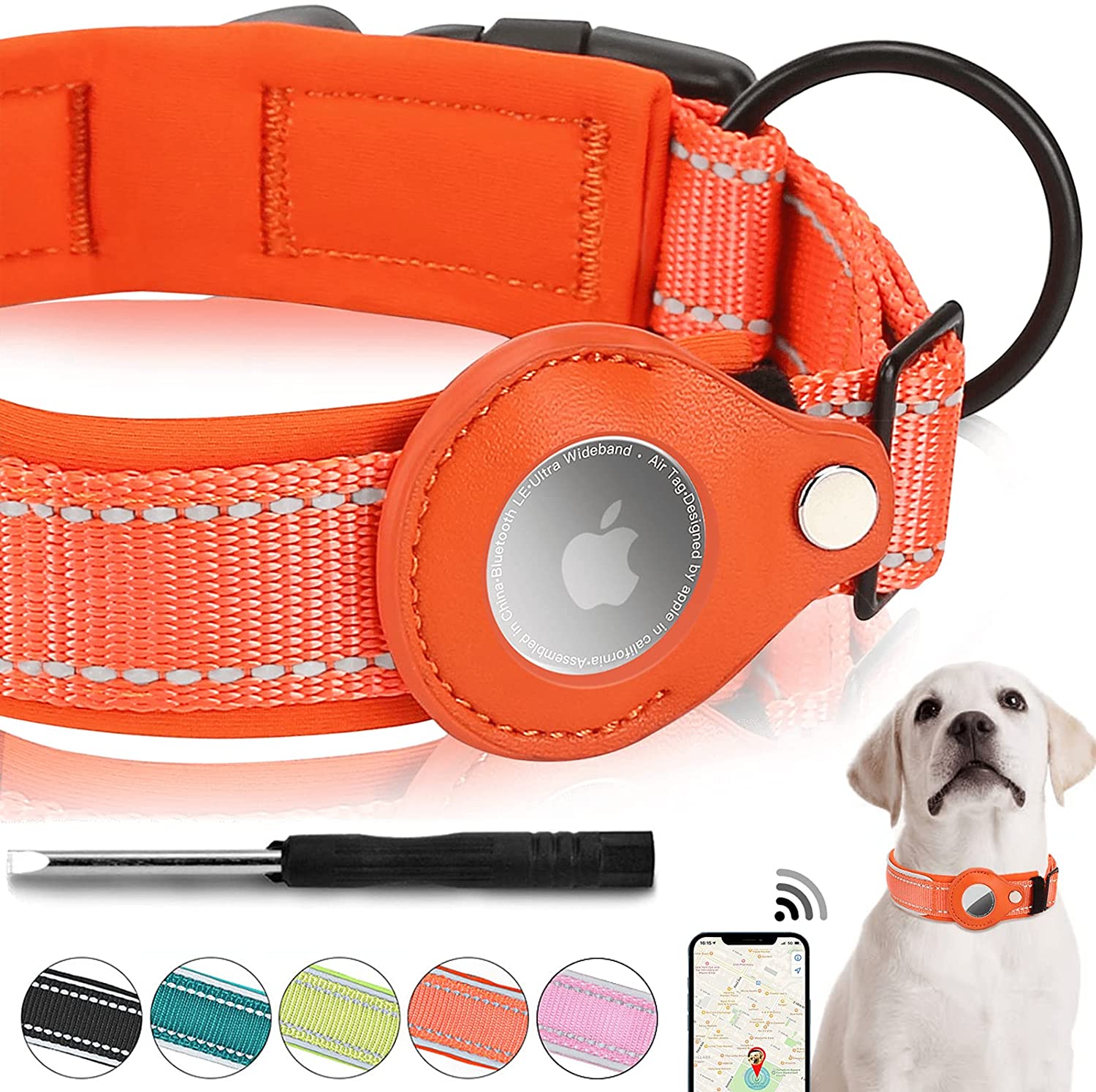 Reflective Airtag Dog Collar Feeyar Padded Apple Air Tag Dog Collar 