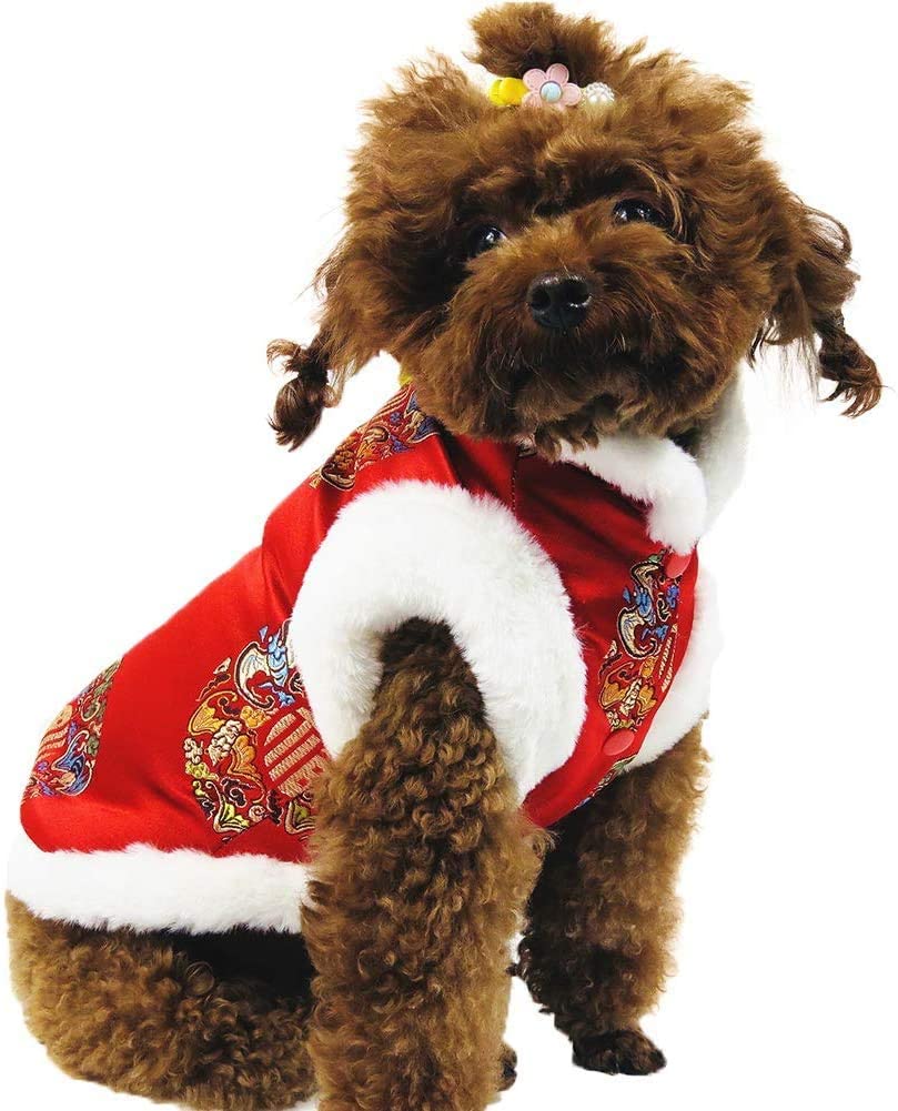 Dog Blessing Qipao Chinese Traditional Pet Chrysanthemum Coat Winter ...