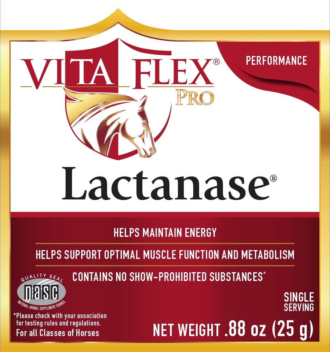 Vita Flex Lactanase Performance Supplement For Horses, 25 G Packet ...