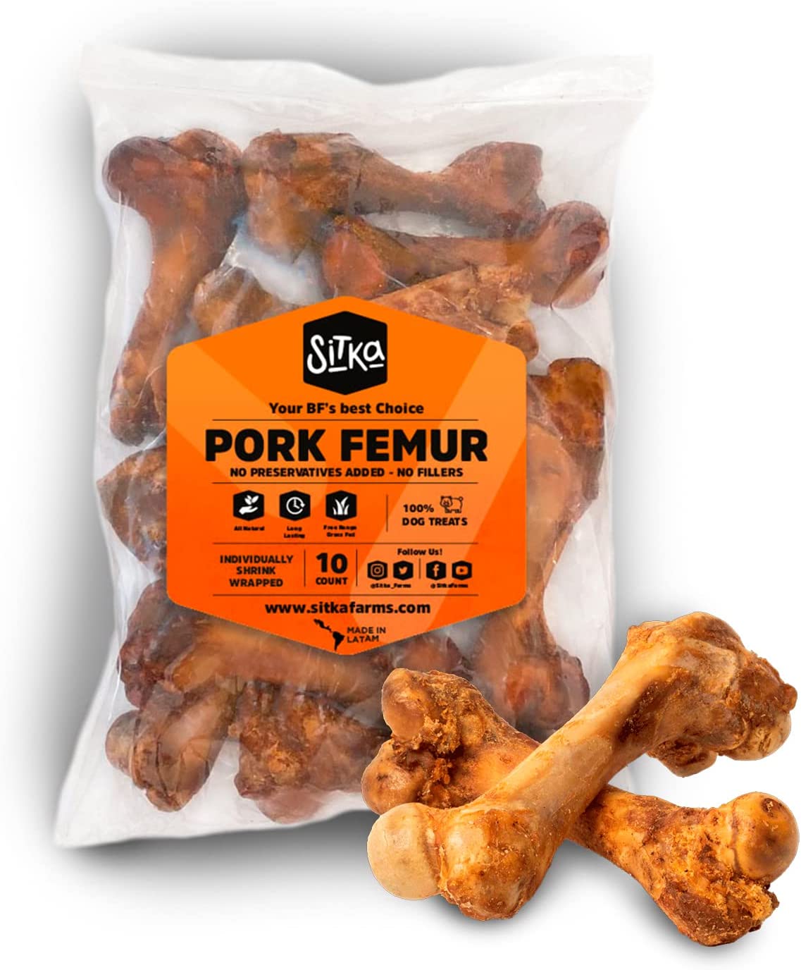 Bundle Pig Femur ( 10 Pack ) + Pig Ears ( 25 Pack ) Dog Chews Long ...