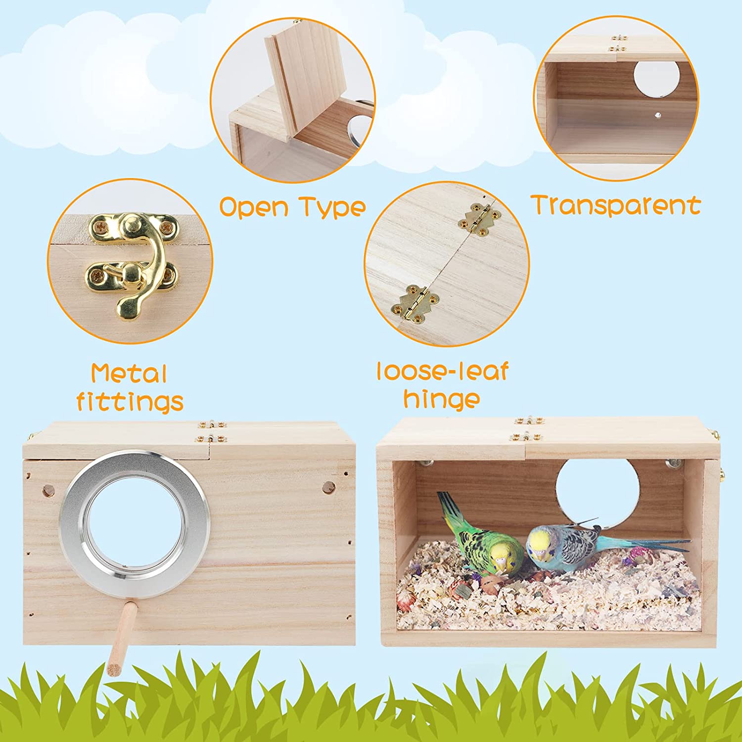 Parakeet Nesting Box Transparent Design, Bird Nest Breeding Box With